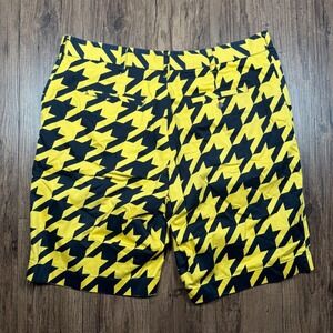 Loudmouth Golf Shorts Mens 44 Yellow Black Stars Houndstooth Geometric Bold Loud